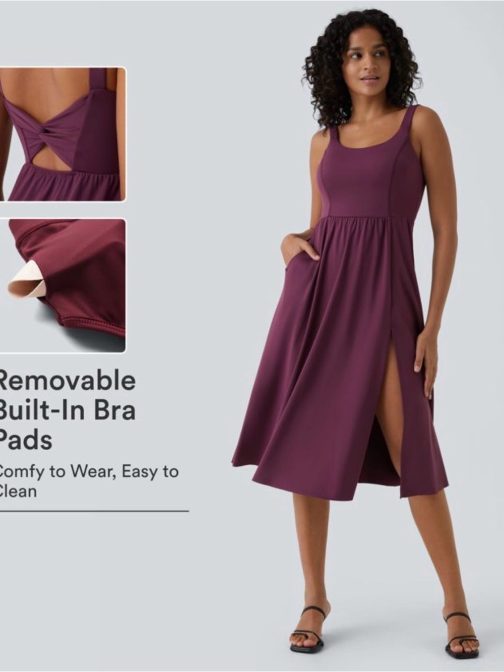HALARA Plum Sleeveless Midi Dress with Side Slit,NWT, Size S